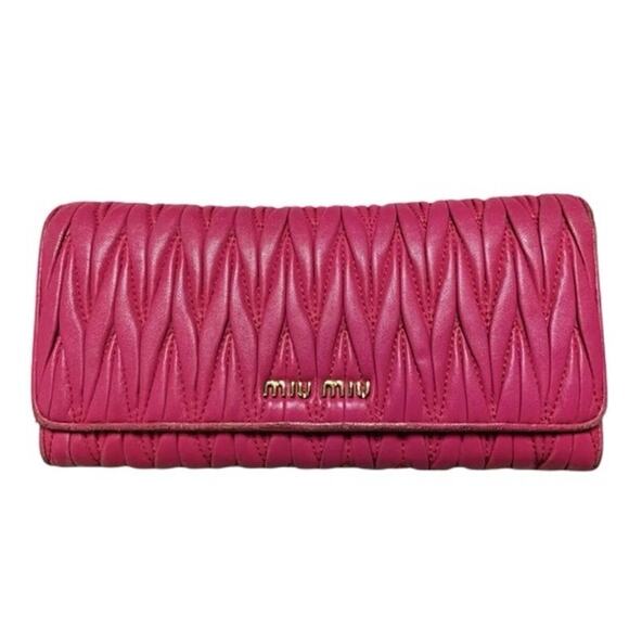 Miu Miu Handbags - Miu Miu Matalesse Nappa Leather Wallet Red Pink